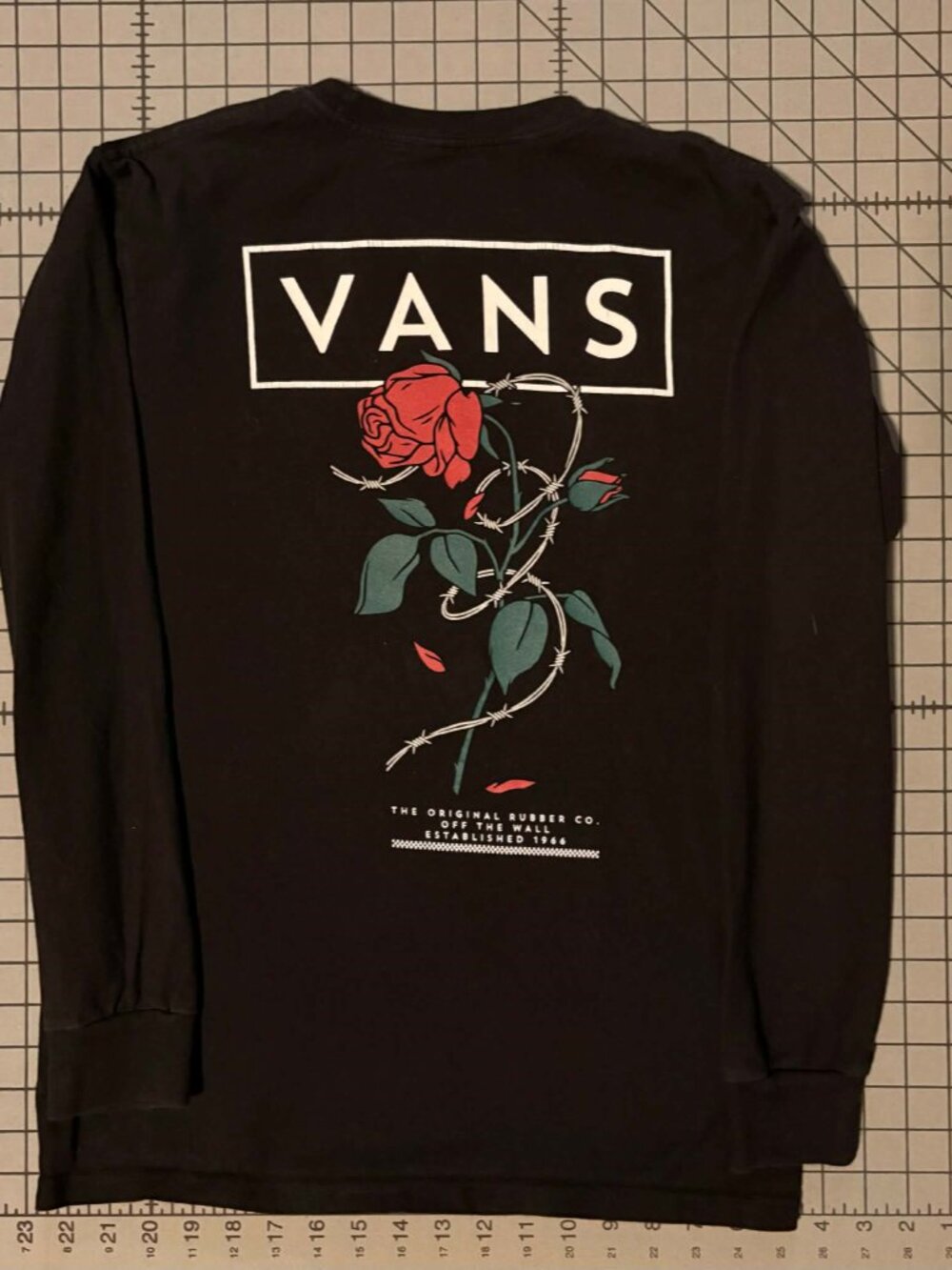 Vans Long Sleeve Shirt Mens S Black Barbed Wire Rose Back Graphic Off The Wall